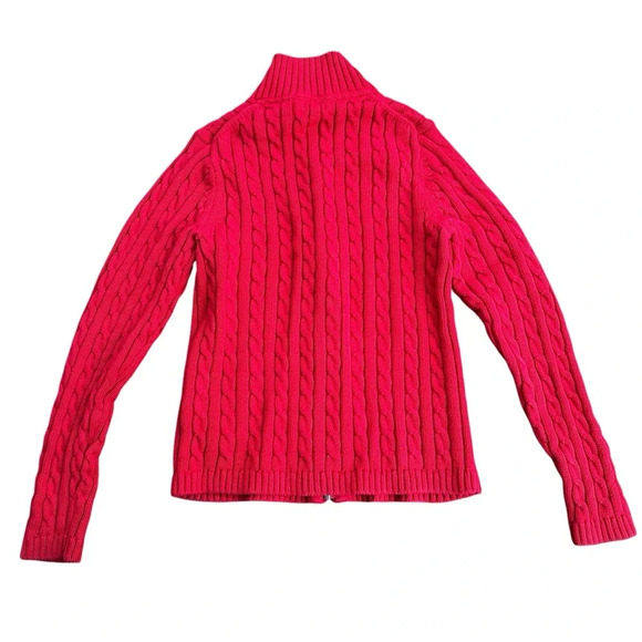 L. L. Bean Red Cable Knit Zip Up Sweater Jacket Women’s Size Small Item 243978 - Picture 2 of 7